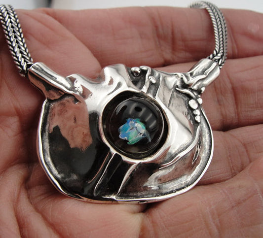 Large Sterling Silver crystal opal Pendant