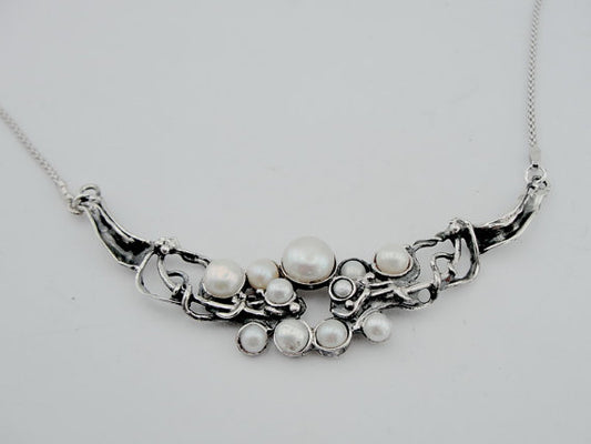 Hadar Fine Sterling Silver 925 Cluster of White Pearls Pendant Chain Gift for Israeli Women