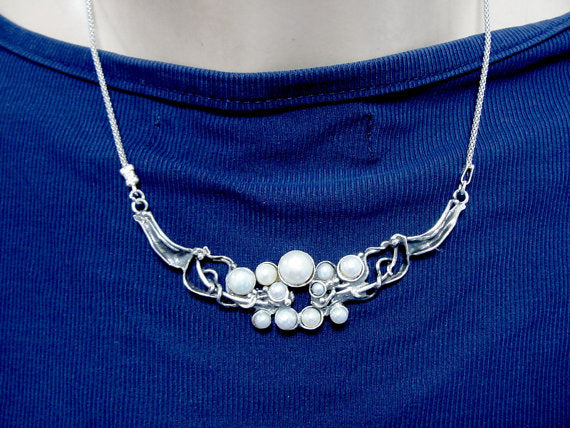 Hadar Fine Sterling Silver 925 Cluster of White Pearls Pendant Chain Gift for Israeli Women