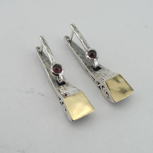 925 Long Garnet Earrings, Handmade 9K yellow Gold 925 Sterling Silver Garnet Earrings, Gold Earrings (ms1190