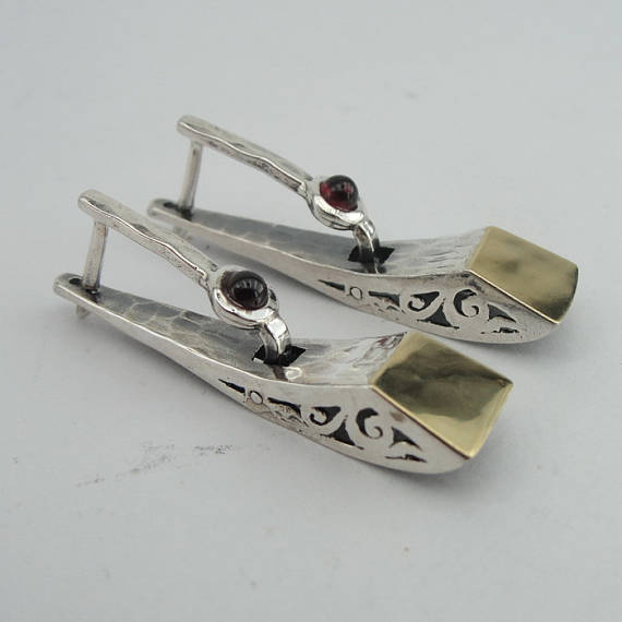 925 Long Garnet Earrings, Handmade 9K yellow Gold 925 Sterling Silver Garnet Earrings, Gold Earrings (ms1190