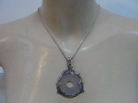 Hadar designers Huge Art calcedoni stone silver ,chain , Pendant 925