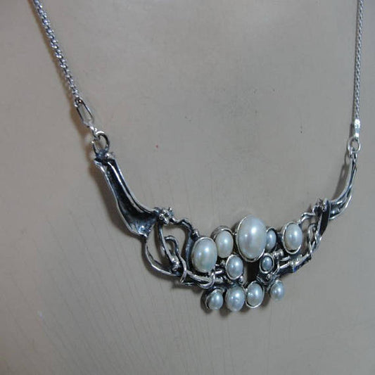 Hadar Jewelry, 925 Sterling Silver Cluster Pearl Pendant, Pearl Necklace, Wedding Necklace, Free Shipping, Bridal Jewelry, White Pearl (4103