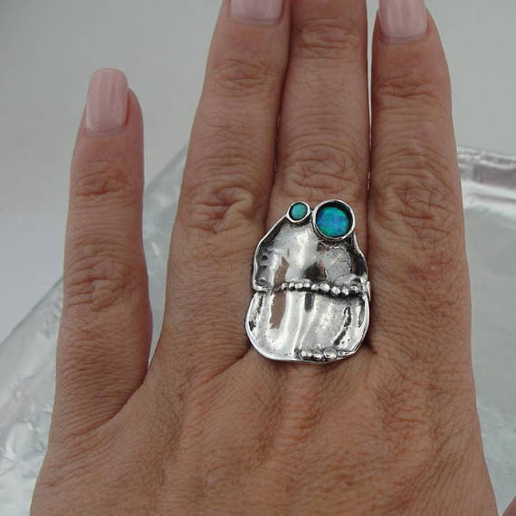 Fine opal Ring, 925 Stunning Sterling Silver opal Ring, Handcrafted Ring, Israel Jewelry, blue Stone Ring (167)