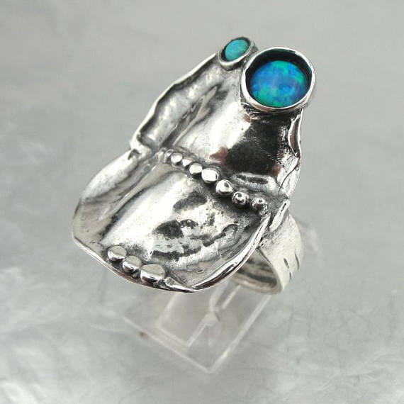 Fine opal Ring, 925 Stunning Sterling Silver opal Ring, Handcrafted Ring, Israel Jewelry, blue Stone Ring (167)