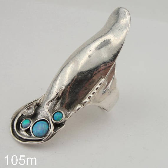 NEW israel design long shaped 925 Sterling Silver opal woman unique Ring size 8 (H 105M)