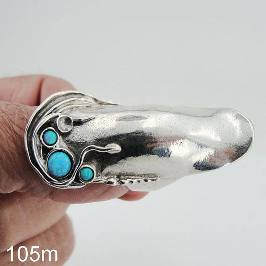 NEW israel design long shaped 925 Sterling Silver opal woman unique Ring size 8 (H 105M)