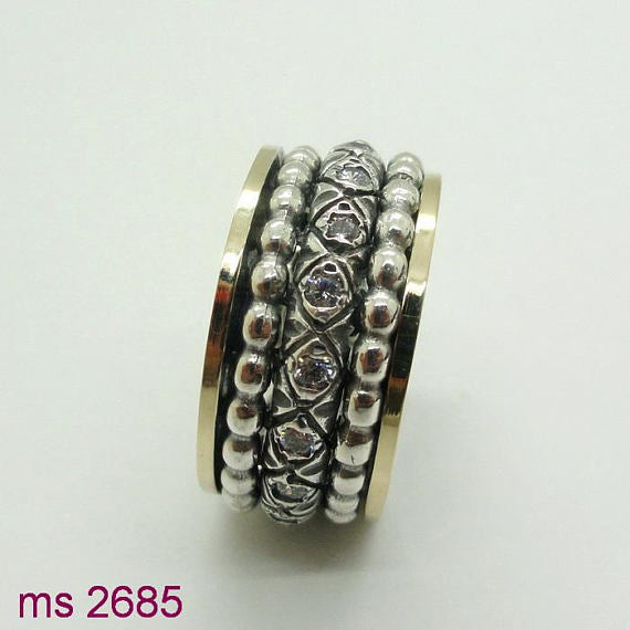 Swivel Silver & 9k Gold With Zircon Ring