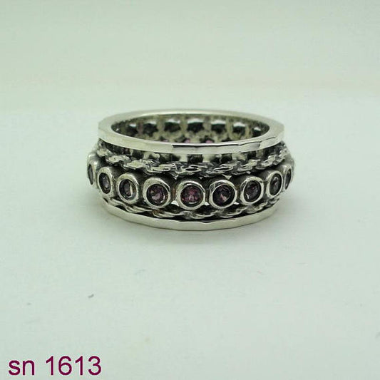 Handmade Art Swivel 925 Silver 925 , garnet inlad silver, ring studded swivel ,