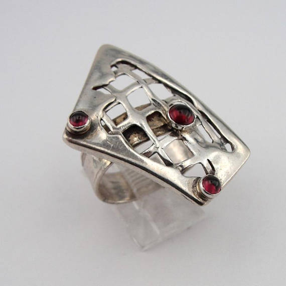 Hadar Jewelry Handcrafted Sterling Silver Garnet Ring size 7.5, Red stone 925 Silver ring, January Birthstone, Birthday gift, Everyday (h