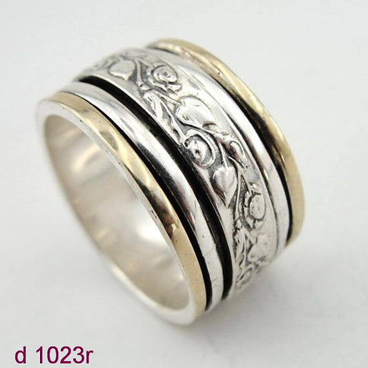 ISRAEL Fabulous Handcrafted 9K Yellow Gold 925 Silver Swivel Ring gift ,ring, swivel ring Size 8 (d 1023r)