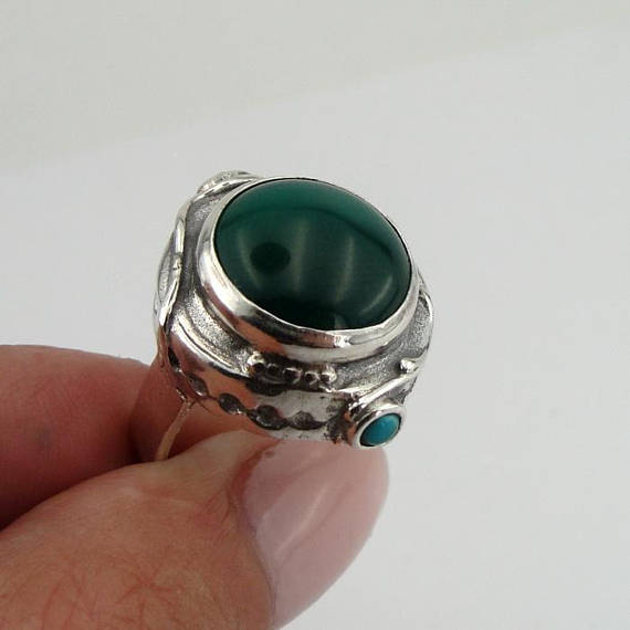 Hadar Designers Green Agate Ring 925 Sterling Silver