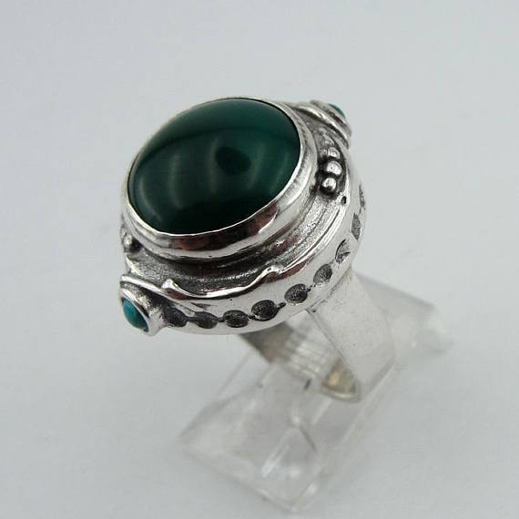 Hadar Designers Green Agate Ring 925 Sterling Silver