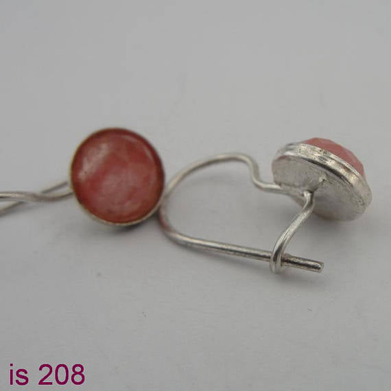 Silver Earrings With Rose Quartz Gemstones (is 208)