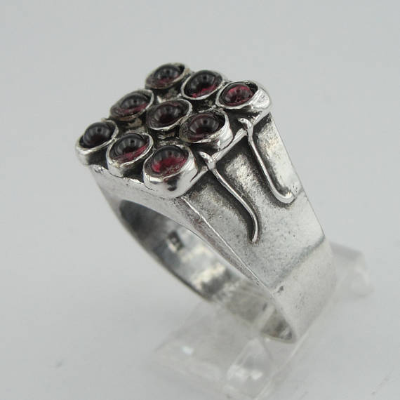 Hadar Jewelry Handcrafted Sterling Silver Garnet Ring size 10, Red stone 925 Silver ring, January Birthstone, Birthday gift, Everyday (h