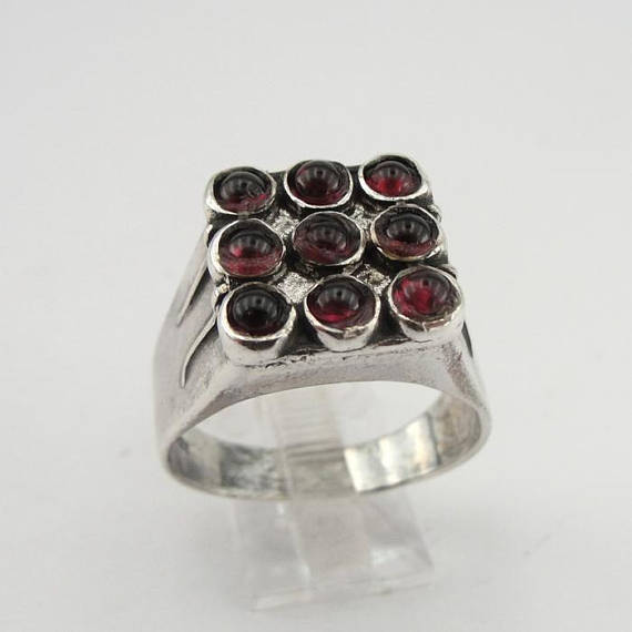Hadar Jewelry Handcrafted Sterling Silver Garnet Ring size 10, Red stone 925 Silver ring, January Birthstone, Birthday gift, Everyday (h