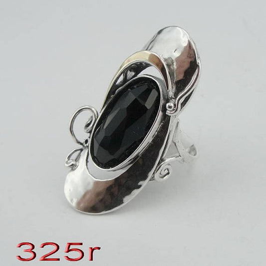 Hadar Designers 9k Yellow Gold 925 Silver Onyx Ring Unisex Long Ring