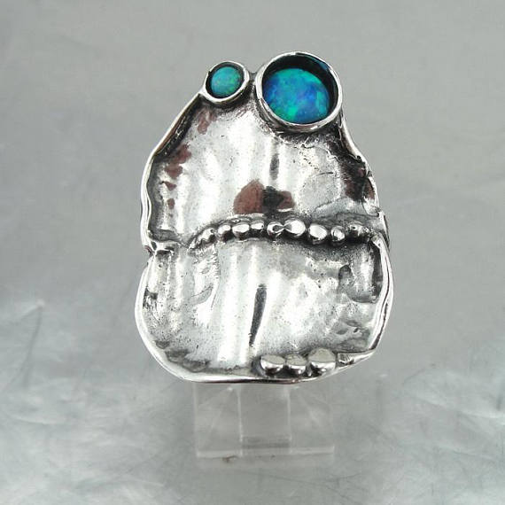 Fine opal Ring, 925 Stunning Sterling Silver opal Ring, Handcrafted Ring, Israel Jewelry, blue Stone Ring (167)