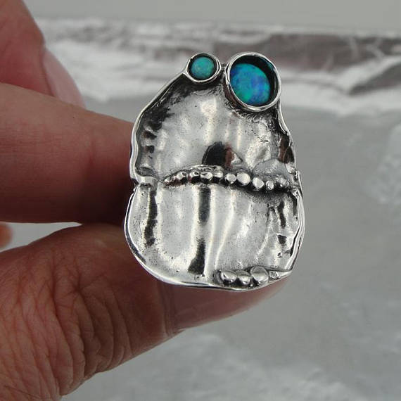 Fine opal Ring, 925 Stunning Sterling Silver opal Ring, Handcrafted Ring, Israel Jewelry, blue Stone Ring (167)