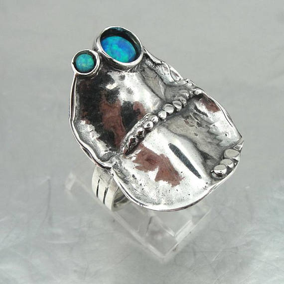 Fine opal Ring, 925 Stunning Sterling Silver opal Ring, Handcrafted Ring, Israel Jewelry, blue Stone Ring (167)