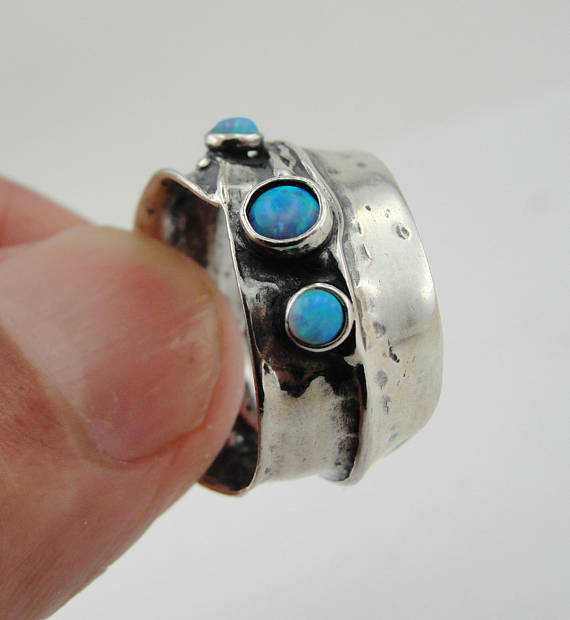 925 Sterling Silver Blue Opal Ring Israeli Jewelry Gift for Israeli Women