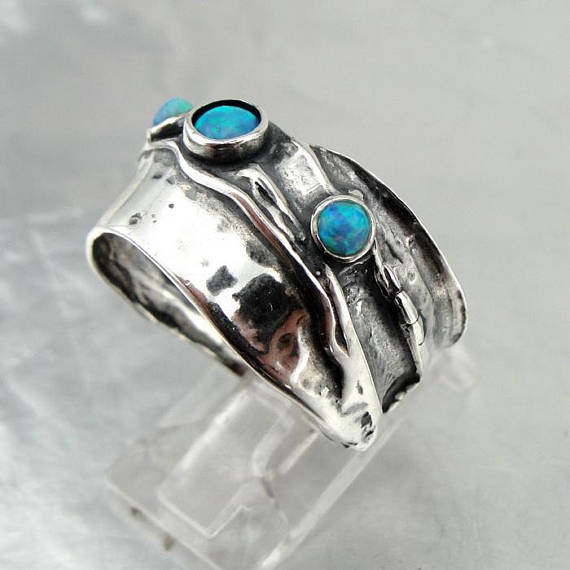 925 Sterling Silver Blue Opal Ring Israeli Jewelry Gift for Israeli Women