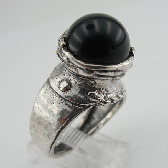 Hadar Fabulous Large handmade Sterling Silver onix Ring size 7 and can be resize ( 148)