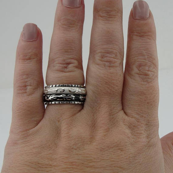 Fabulous Handmade Sterling Silver 925 Black Ceramic Ring Unisex Ring Swivel Ring