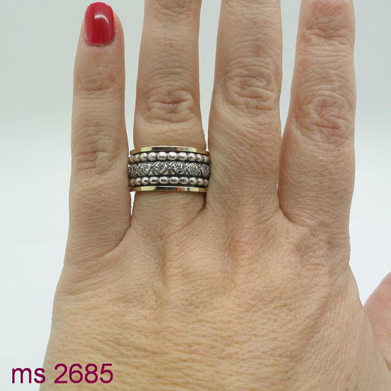 Swivel Silver & 9k Gold With Zircon Ring