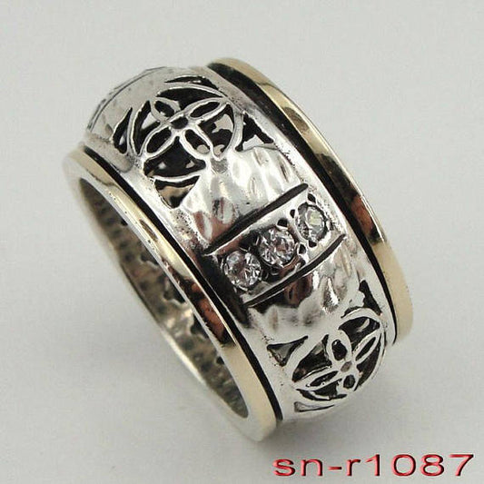 sterling silver & 9k yellow gold, white CZ, band swivel, (sn 1087r)