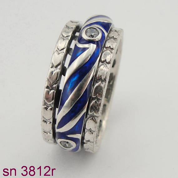 Fabulous Handmade Sterling Silver 925 Blue Ceramic Rings Unisex Ring Swivel Ring