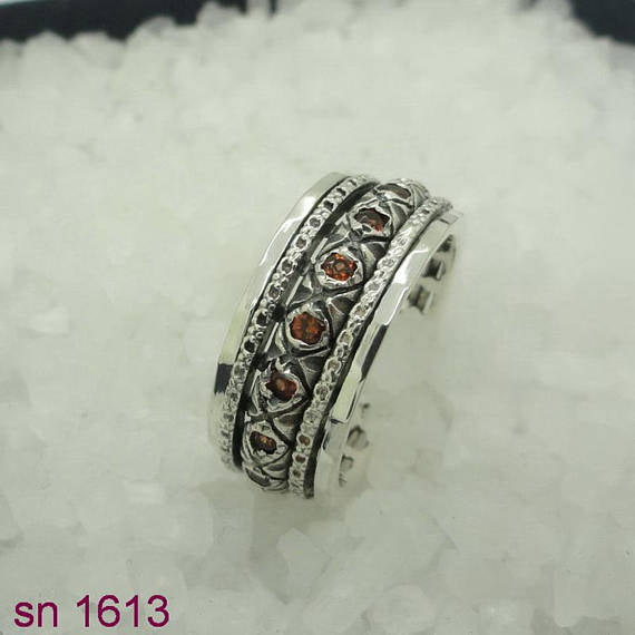 Handmade Art Swivel 925 Silver 925 , garnet inlad silver, ring studded swivel ,