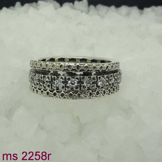 Handmade Art Swivel ring 925 Silver ,zircon , on the sides silver rings , ring in center studded zircons spinning , (sn 2258r
