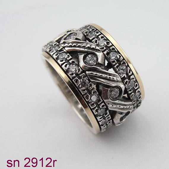Swivel Band With Sterling Silver And 9K Gold Decorated With White Zircon