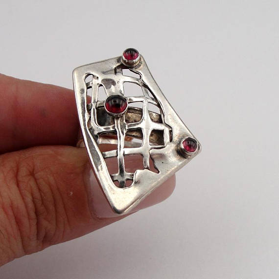 Hadar Jewelry Handcrafted Sterling Silver Garnet Ring size 7.5, Red stone 925 Silver ring, January Birthstone, Birthday gift, Everyday (h