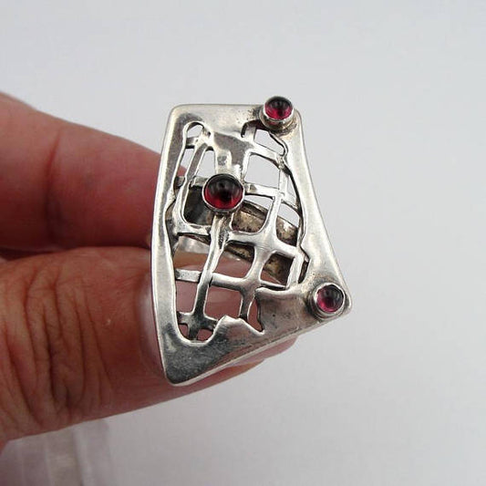 Hadar Jewelry Handcrafted Sterling Silver Garnet Ring size 7.5, Red stone 925 Silver ring, January Birthstone, Birthday gift, Everyday (h