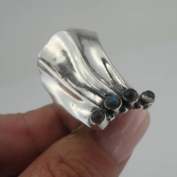 Labradorite Ring, Handmade 925 Sterling Silver Ring, Ring Size 9, Long Ring, Labradorite Jewelry, Birthday gift, Free shipping (h 1542