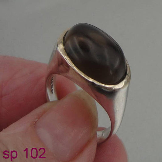 Hadar Designers Art Silver & gold 9k smoki topaz stone Ring 7.5, Oval Stone ring, Free Shipping, Birthday Gift, Israeli Jewelry, (sp 102)