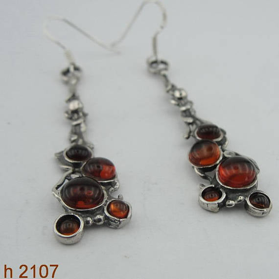 Hadar NEW Long Sterling Silver Cluster Amber , gift ,Christmas, Earrings (h 2107)