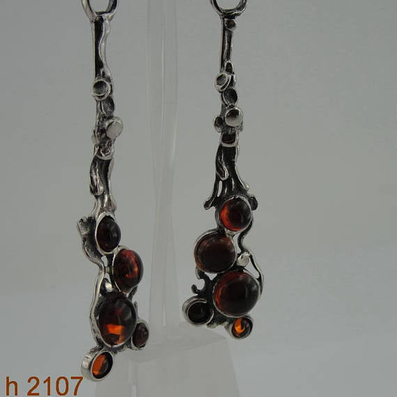 Hadar NEW Long Sterling Silver Cluster Amber , gift ,Christmas, Earrings (h 2107)