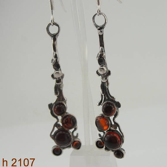 Hadar NEW Long Sterling Silver Cluster Amber , gift ,Christmas, Earrings (h 2107)