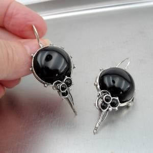 Hadar Jewelry Handmade Artistic Dangle Sterling Silver Onyx Mid-Size Earrings.