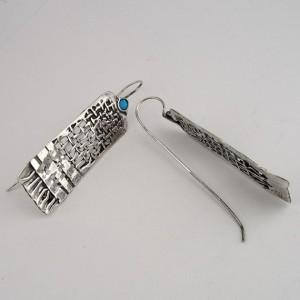 Hadar Designers NEW Handmade Sterling Silver Long Blue Opal Earrings