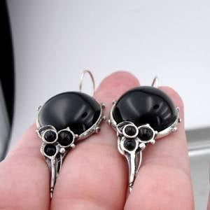 Hadar Jewelry Handmade Artistic Dangle Sterling Silver Onyx Mid-Size Earrings.