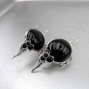 Hadar Jewelry Handmade Artistic Dangle Sterling Silver Onyx Mid-Size Earrings.