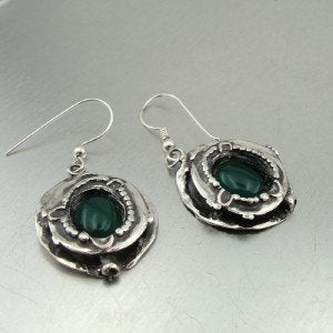 Hadar NEW Israel Long Sterling Silver Green Agate Earrings (H 256)y