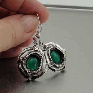 Hadar NEW Israel Long Sterling Silver Green Agate Earrings (H 256)y