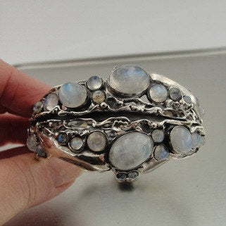 Impressive Handcrafted Wide Sterling Silver Moonstone Bracelet