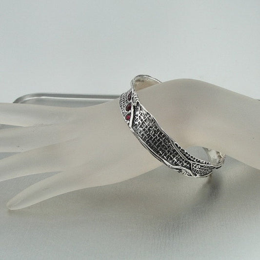 Hadar Handcrafted Artistic Solid Silver Garnet Bracelet January Birthstone Jewelry Gift for Her