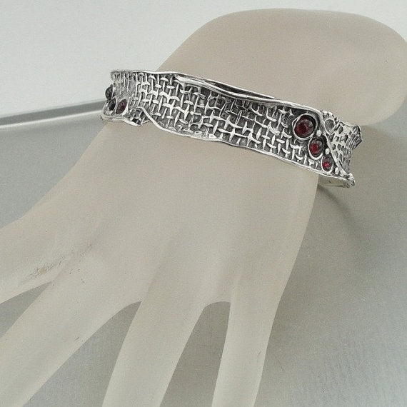 Hadar Handcrafted Artistic Solid Silver Garnet Bracelet January Birthstone Jewelry Gift for Her